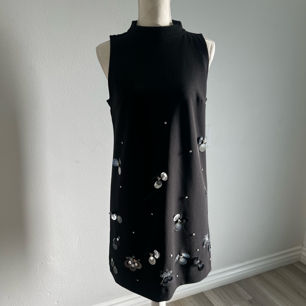 Black Sleeveless Mini Dress with Sequin Accent